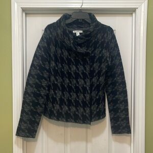 Susan Bristol - wool blend sweater wrap jacket - large houndstooth- size L